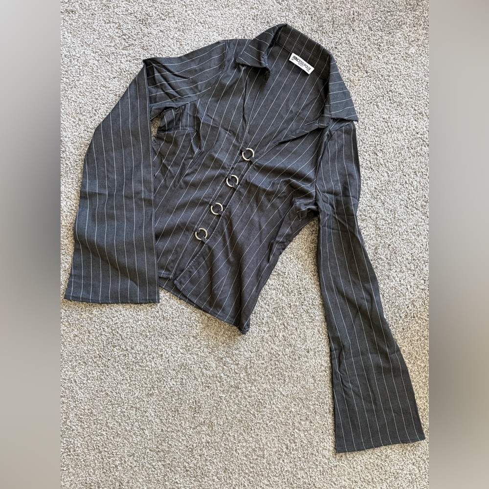 Princess Polly Charcoal Pinstripe Shirt